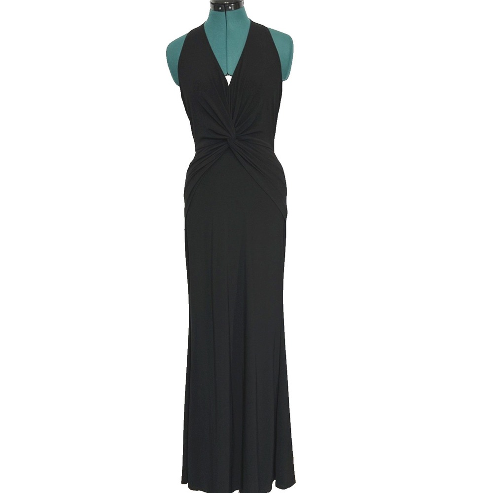 NWT Eliza J Gown Halter Twist Front Maxi Dress Sz4 Black Formal Evening EJ4M3941